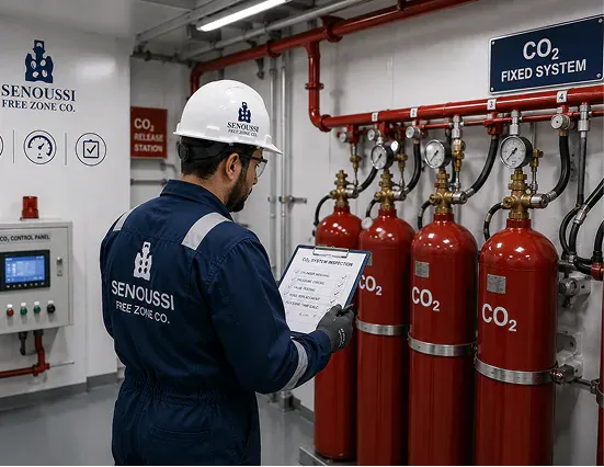 CO₂ fire suppression cylinders installed aboard a vessel