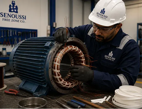 Technician rewinding a marine electric motor