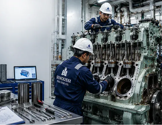 Marine engineer overhauling a diesel engine