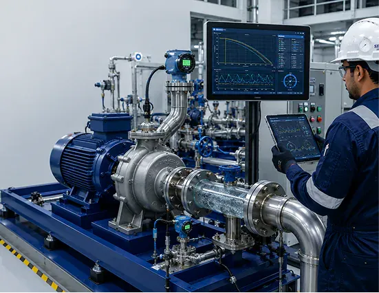 Marine pump being inspected during an overhaul